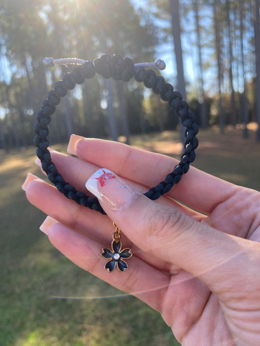 Black Flower Macrame Adjustable Bracelet